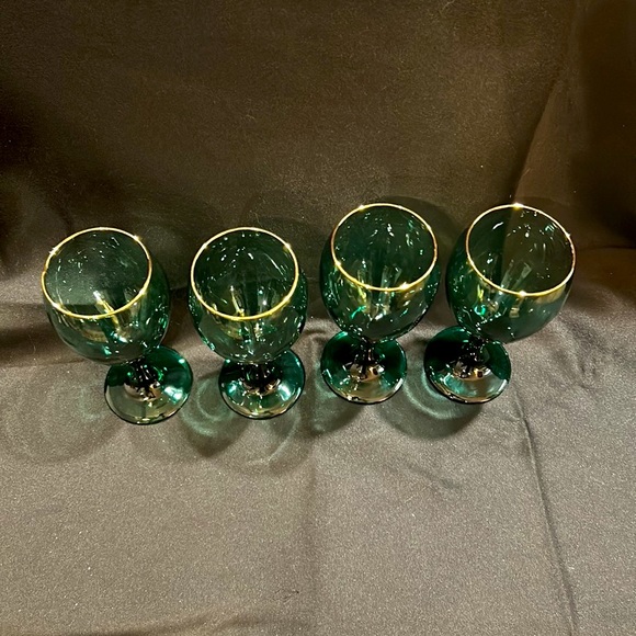 4  vintage Libbey Juniper Green teardrop glasses with gold rims. - Picture 3 of 4